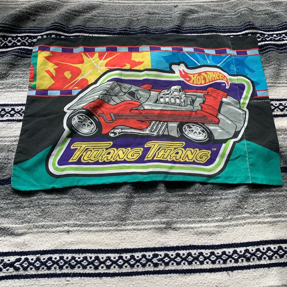 VTG 1997 Hot Wheels Power Pistons Twang Thang Twin Flat Sheet Pillowcase Mattel